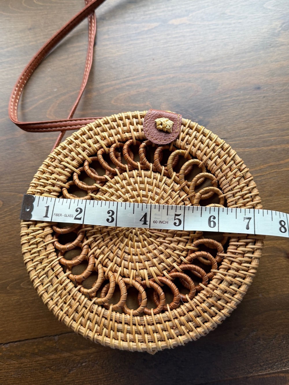 Hand Crafted Round Woven Crossbody Bag - Brown - Picture 7 of 8